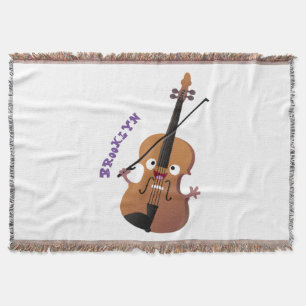 Cute funny violin musical cartoon character throw blanket