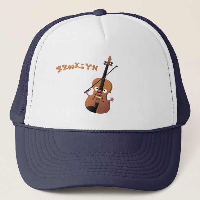 Cute funny violin musical cartoon character trucke trucker hat (Front)