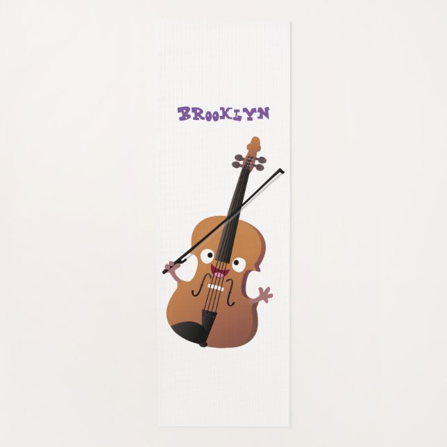 Cute funny violin musical cartoon character yoga mat (Front)