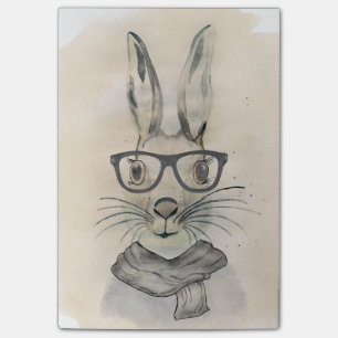 Cute funny watercolor bunny with glasses and scarf post-it notes
