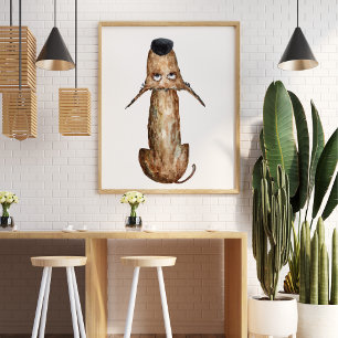 Cute funny watercolor dog llustration decorative poster