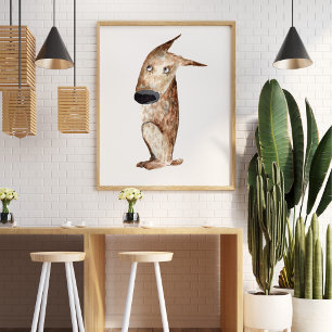 Cute funny watercolor dog llustration decorative poster