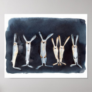 Cute funny watercolor hares abstract design poster