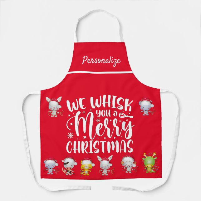 Cute Funny Whisk You Merry Christmas Pun Quote Apron (Front)