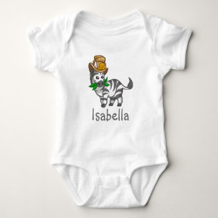 Cute Funny Wildlife Zebra Hat Leafs Baby Name Bodysuit