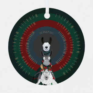Cute Funny Winter Donkey, Llama & Sheep Metal Ornament