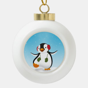 Cute Funny Winter Penguin - Ceramic Ball Ornament