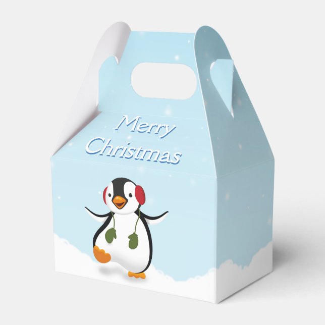 Cute Funny Winter Penguin Favour Box (Front Side)