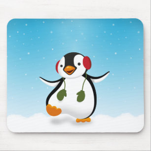 Cute Funny Winter Penguin Mouse Pad