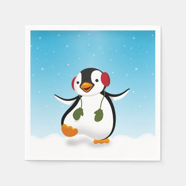 Cute Funny Winter Penguin Napkin (Front)