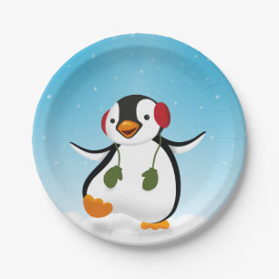 Cute Funny Winter Penguin Paper Plate