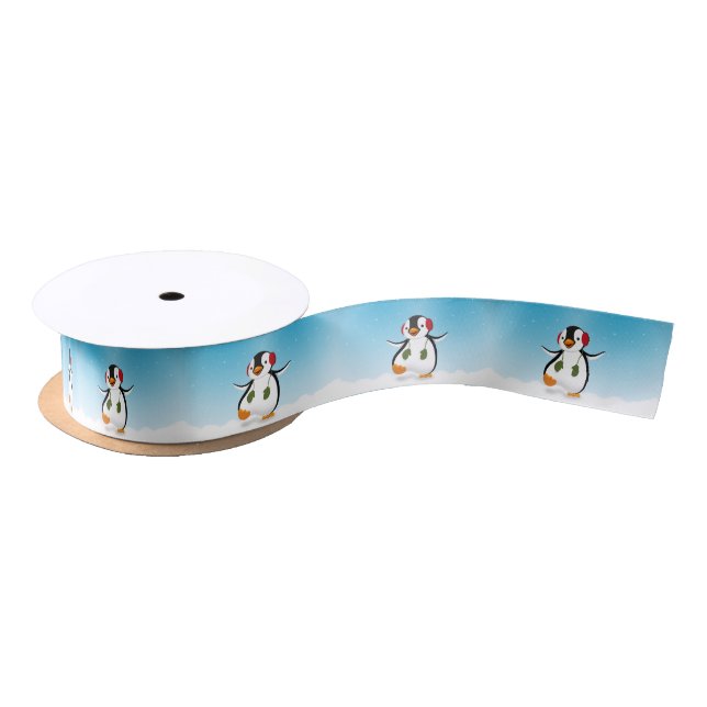 Cute Funny Winter Penguin Satin Ribbon (Spool)