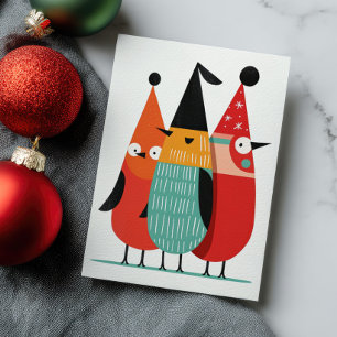 Cute Funny Xmas Birds Retro Minimalist Christmas Postcard