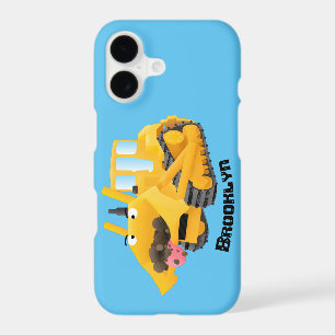 Cute funny yellow bulldozer cartoon character