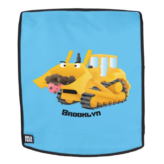 Cute funny yellow bulldozer cartoon character backpack (Removable Face)