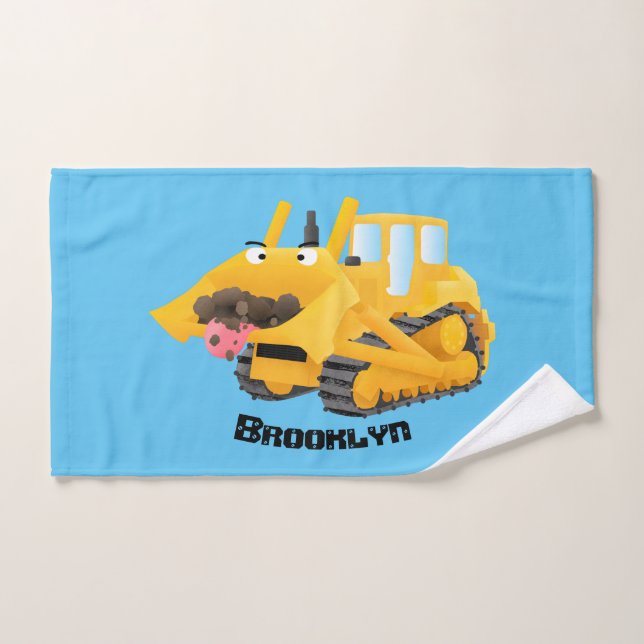 Cute funny yellow bulldozer cartoon character bath towel set (Hand Towel)