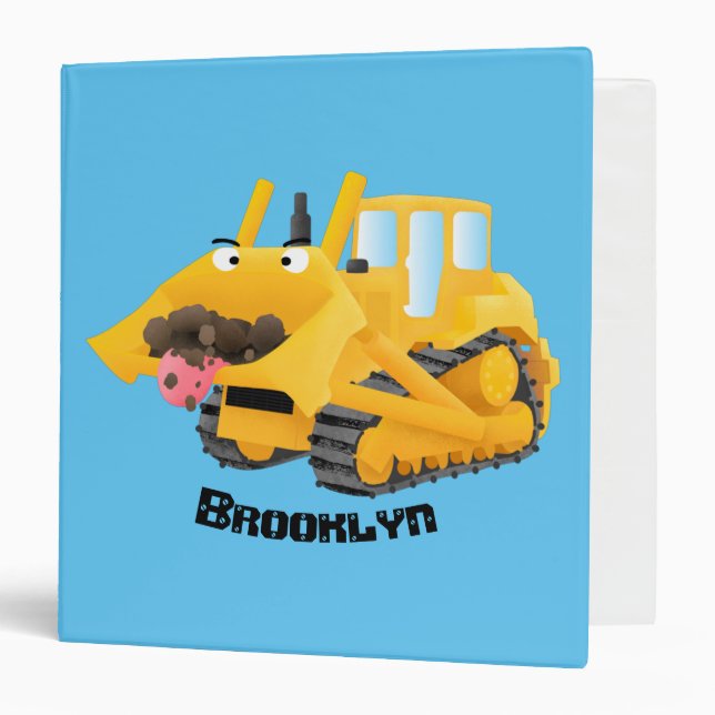 Cute funny yellow bulldozer cartoon character binder (Front/Inside)