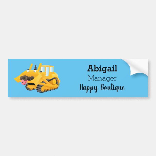 Cute funny yellow bulldozer cartoon character bumper sticker (Front)