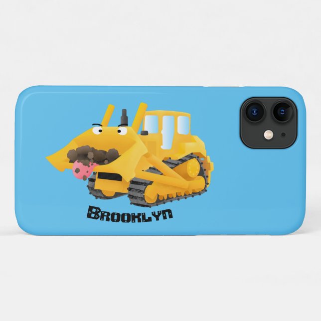 Cute funny yellow bulldozer cartoon character Case-Mate iPhone case (Back (Horizontal))