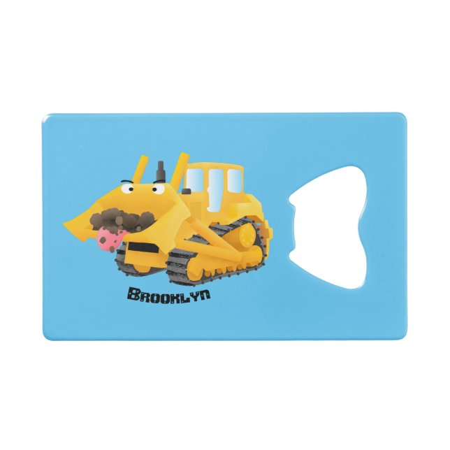 Cute funny yellow bulldozer cartoon character  credit card bottle opener (Front (Horizontal))