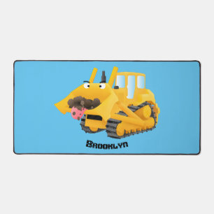 Cute funny yellow bulldozer cartoon character desk mat