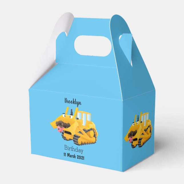 Cute funny yellow bulldozer cartoon character  favor box (Front Side)