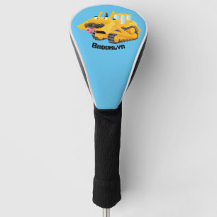 Cute funny yellow bulldozer cartoon character golf head cover