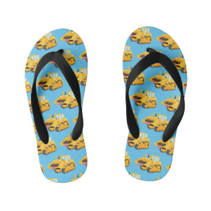 Cute funny yellow bulldozer cartoon character kid's flip flops