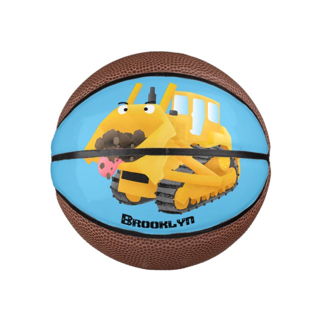 Cute funny yellow bulldozer cartoon character mini basketball (Front)