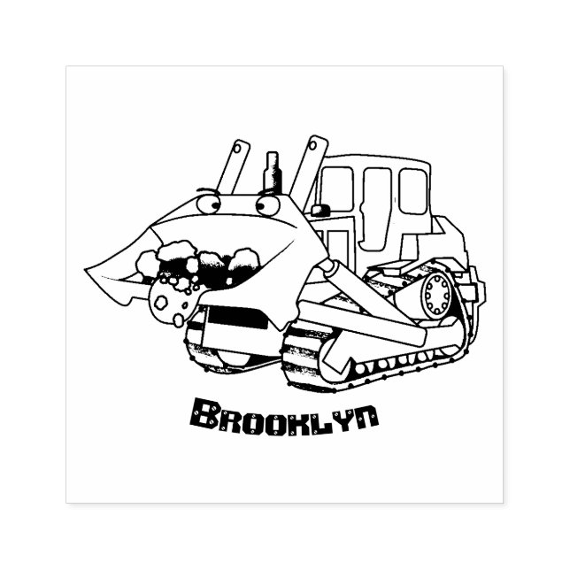 Cute funny yellow bulldozer cartoon character rubber stamp (Imprint)