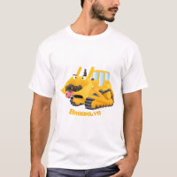 Cute funny yellow bulldozer cartoon character 
