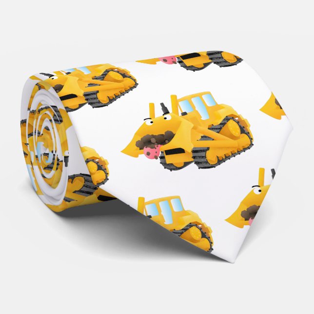 Cute funny yellow bulldozer cartoon character tie (Rolled)