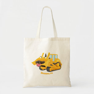 Cute funny yellow bulldozer cartoon character  tote bag