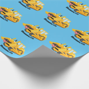 Cute funny yellow bulldozer cartoon character  wrapping paper