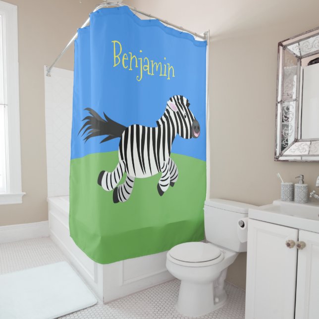 Cute funny zebra running cartoon illustration (In Situ)