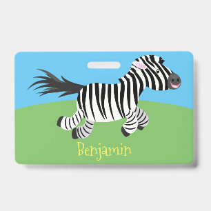 Cute funny zebra running cartoon illustration badge