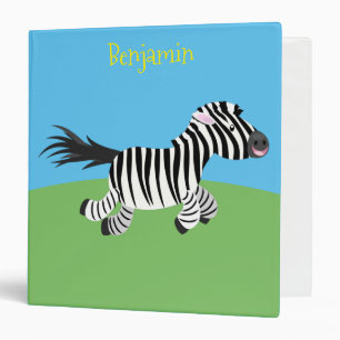 Cute funny zebra running cartoon illustration binder