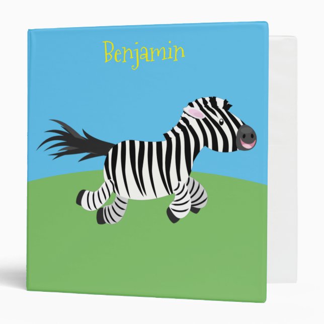 Cute funny zebra running cartoon illustration binder (Front/Inside)