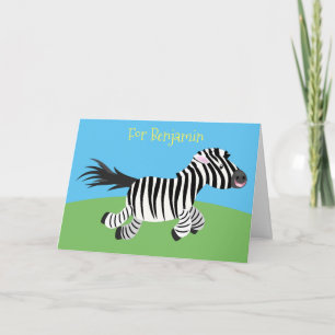 Cute funny zebra running cartoon illustration card
