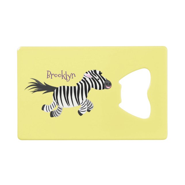 Cute funny zebra running cartoon illustration credit card bottle opener (Front (Horizontal))