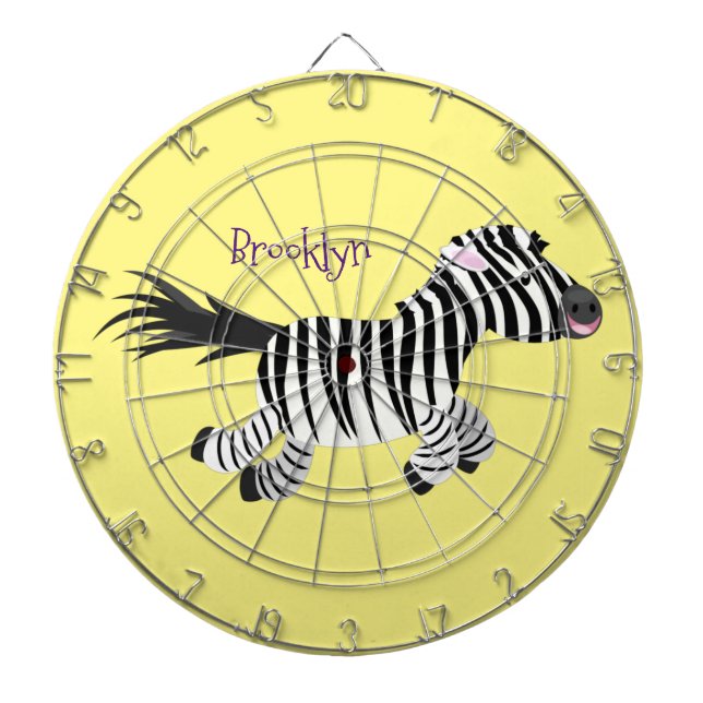 Cute funny zebra running cartoon illustration dartboard (Front)