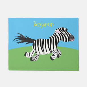 Cute funny zebra running cartoon illustration doormat