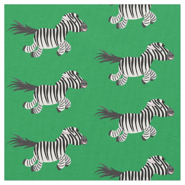 Cute funny zebra running cartoon illustration fabric (Close Up)