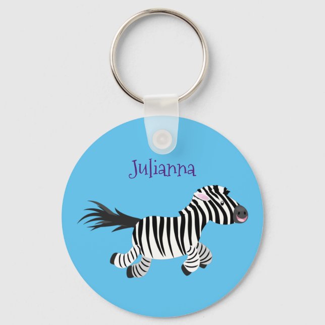 Cute funny zebra running cartoon illustration keychain (Front)