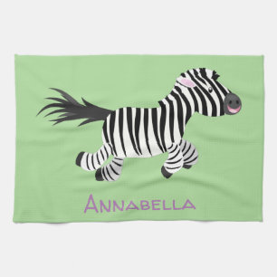 Cute funny zebra running cartoon illustration kitchen towel