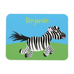 Cute funny zebra running cartoon illustration magnet