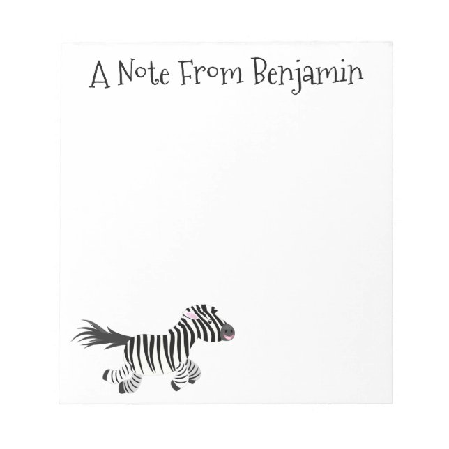 Cute funny zebra running cartoon illustration notepad (Front)