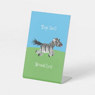 Cute funny zebra running cartoon illustration pedestal sign