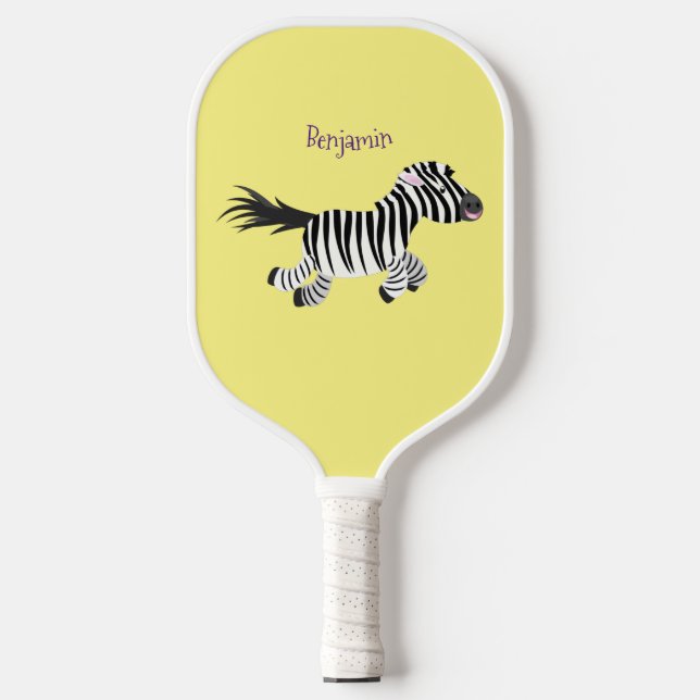 Cute funny zebra running cartoon illustration  pickleball paddle (Front)