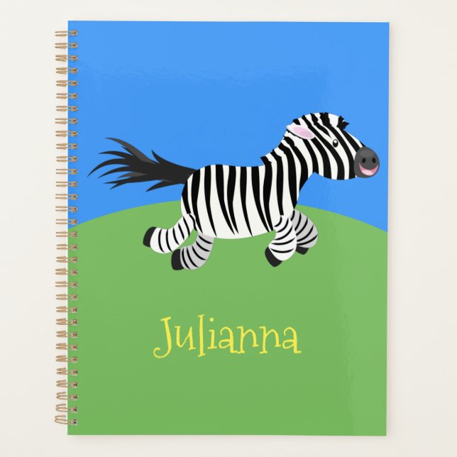 Cute funny zebra running cartoon illustration planner (Front)